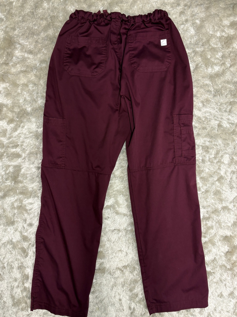 Butter soft 10 pocket Cargo Stretch scrub pants: Burgundy Wine: Drawstring waist - Picture 4 of 12